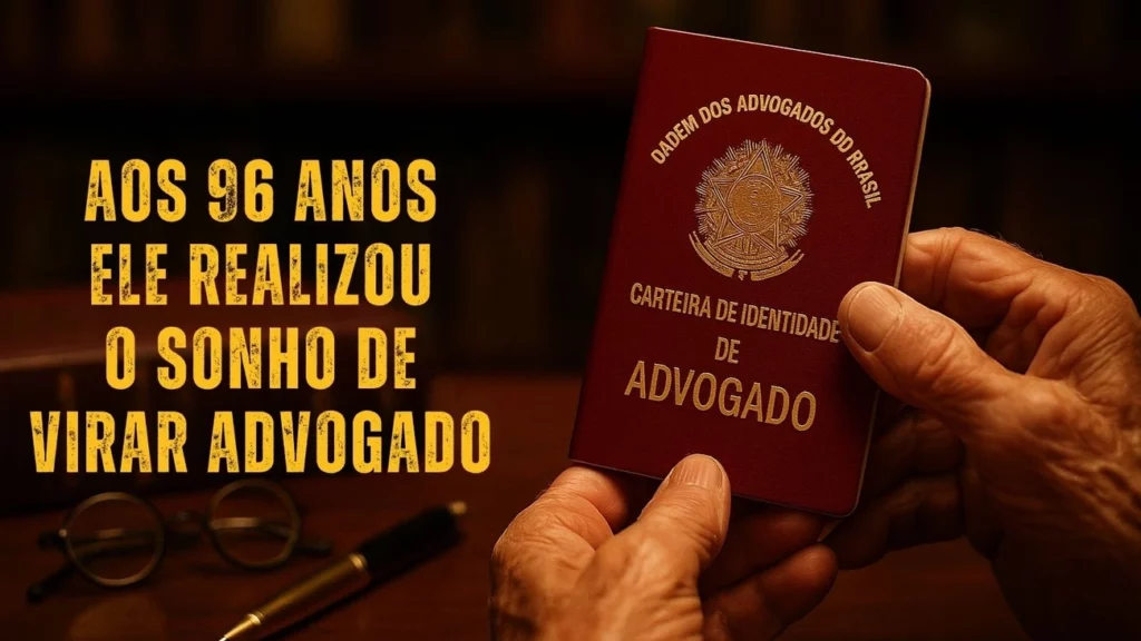 Aos 96 anos, servidor aposentado recebe a carteirinha da OAB no dia do aniversário, realiza um sonho iniciado em 1970 e se torna um dos advogados mais idosos já registrados no Brasil 1 Aos 96 anos, servidor aposentado recebe a carteirinha da OAB no dia do aniversário, realiza um sonho iniciado em 1970 e se torna um dos advogados mais idosos já registrados no Brasil